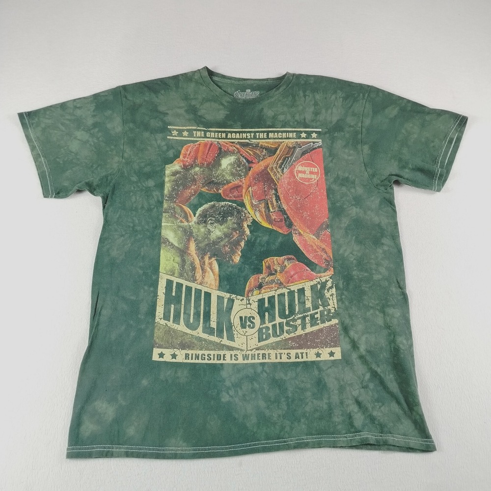 Marvel T Shirt Mens‎ Large Green Avenger Hulk Vs Buster Tie Dye Short Sleeve